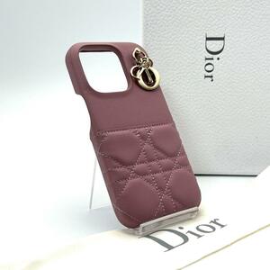 未使用級◆Christian Dior クリスチャンディオール iPhone14pro 携帯ケース スマホ カナージュ ラムスキン キルディング ゴールドロゴ