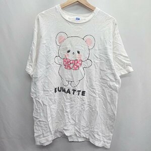 ◇ ⊂ 秋田書店 イラストロゴプリント 半袖 Ｔシャツ サイズXL ホワイト ピンク系 レディース E