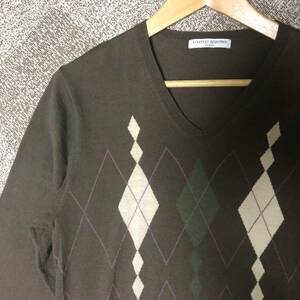 UNITED ARROWS TOKYO◆ユナイテッドアローズ アーガイル柄 薄手セーター Lサイズ ブラウン