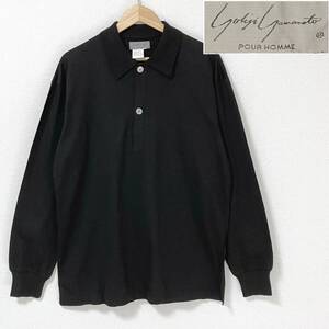 80s 丸文字タグ Yohji Yamamoto Pour Homme 天竺 長袖 ポロシャツ Mサイズ ヨウジヤマモトプールオム カットソー VINTAGE archive 4080355