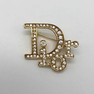 Christian Dior クリスチャン ディオール ブローチ ロゴ ラインストーン ゴールド アクセサリー P2448