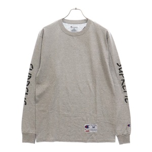 SUPREME シュプリーム 16SS ×Champion L/S Tee チャンピオン アームロゴプリント カットソー 長袖 グレー