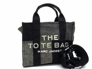 1円 ■美品■ MARC JACOBS マークジェイコブス THE DENIM TOTE BAG キャンバス×レザー 2WAY ハンドバッグ ショルダー グレー系 FF2967