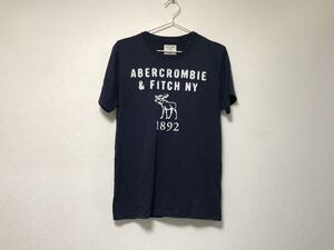 本物アバクロンビーアンドフィッチAbercrombie&Fitchコットンロゴ刺繍ワッペン半袖Tシャツメンズサーフアメカジミリタリー紺ネイビーM