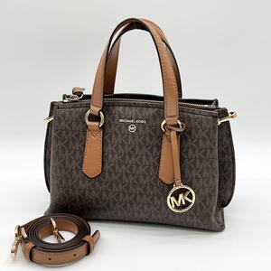 【極美品】MICHAELKORS マイケルコース EMMA エマ ハンドバッグ 2way ロゴグラム PVC フォーマル 斜めがけ レディース ブラウン BC021222A