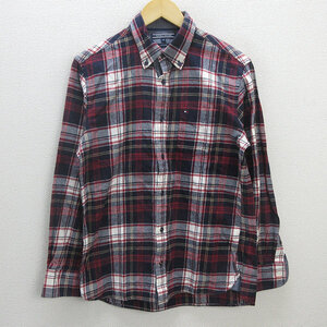 D■トミーヒルフィーガー/tommy hilfiger チェック柄 長袖BDシャツ【M】赤 黒/MENS/151【中古】