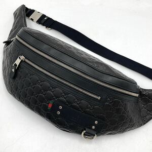 1円【極美品】グッチ GUCCI ショルダーバッグ ウエストポーチ ボディ シェリーライン GG柄 シマレザー ラバー ブラック 黒 メンズ ビジネス