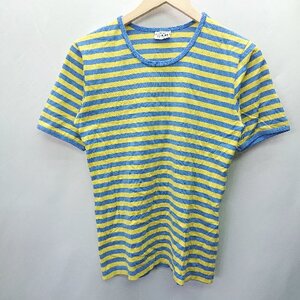 ◇ marimekkoマリメッコ ボーダー柄 カジュアル クルーネック 半袖 Tシャツ サイズXS イエロー ブルー レディース E