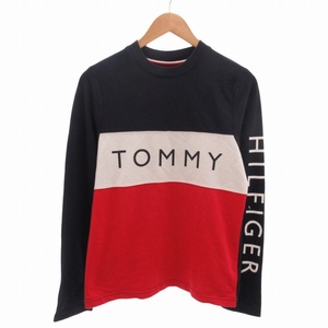 トミーヒルフィガー TOMMY HILFIGER ロゴプリントＴシャツ カットソー ロンT 長袖 XS 紺 ネイビー 赤 レッド /FT 0917 メンズ