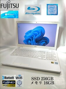 富士通 Lifebook AH53/B2 Core i7 7700HQ SSD 256GB メモリ 16GB wi-fi カメラ Bluetooth ブルーレイ 即使用可能 1週間保証