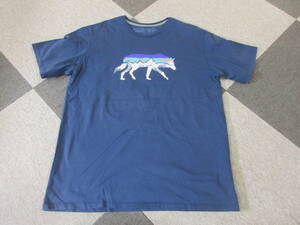 Patagonia オーガニックコットン Tシャツ Lサイズ 紺 Wolf 狼 パタゴニア 38565 Back for good アウトドア 半袖 メンズ 22年