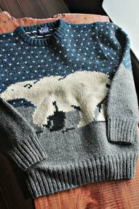 Woolrich(ウールリッチ)★/　シロクマ柄セーターＬサイズ★グレー×ネイビー★ハリウッドランチマーケット