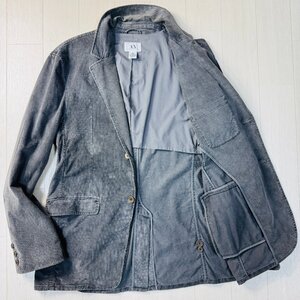 美品/L-XL相当★アルマーニ/ARMANI EXCHANGE マイクロチェック コーデュロイ テーラード ジャケット ブレザー 表面起毛 メンズ グレー