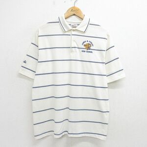 XL/古着 半袖 ポロ シャツ メンズ 90s トラ ハイスクール 白他 ホワイト ボーダー 24jun14 中古 トップス