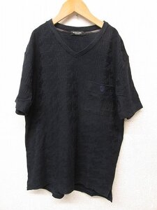 k6728：着用感あり*BLACK LABEL CRESTBRIDGE(ブラックレーベルクレストブリッジ)メンズ ポケット付き VネックTシャツ L 濃紺/日本製：35