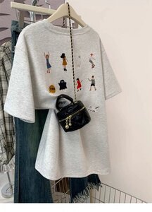 ｍ2406 チュニック 刺キャラクター Tシャツ ゆったり オシャレ フリーサイズ ナチュラル 綿混