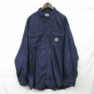 サイズ 2XL Carhartt 長袖 シャツ ボタン ダウン ネイビー カーハート 古着 ビンテージ 3O1508