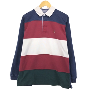 古着 90年代 トミーヒルフィガー TOMMY HILFIGER ボーダー柄 長袖 ラガーシャツ メンズL相当 ヴィンテージ /eaa487423