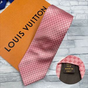 【極美品】LOUIS VUITTON ルイヴィトン メンズ ネクタイ ナロータイ クラヴァット マイクロダミエ シルク100% ピンク ビジネス フォーマル