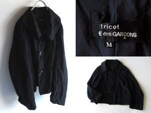 希少 00sビンテージ tricot COMME des GARCONS トリココムデギャルソン 2006AW 製品染 染色縮絨 ウール ワイド襟ジャケット M ネイビー tao