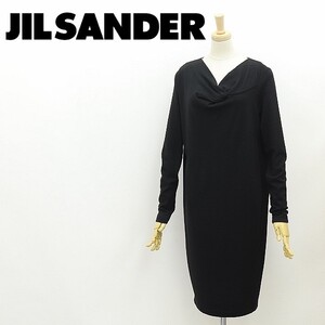 ◆JIL SANDER ジル サンダー クロスデザイン ウール ニット ワンピース 黒 ブラック 34