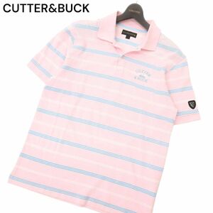 CUTTER&BUCK カッター＆バック 春夏 ロゴ刺繍★ 半袖 鹿の子 ボーダー ポロシャツ Sz.L　メンズ ピンク ゴルフ　C4T06422_7#A