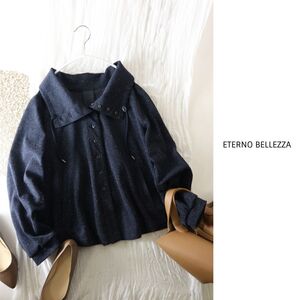 超美品☆エテルノベレッツァ ETERNO BELLEZZA☆洗える ホワイトネップ ハイネックジャケット 40サイズ☆M-S 6966