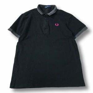 《良品◎》FRED PERRY フレッドペリー★日本製*ワンポイントデザイン*ポロシャツ*ブラック*サイズM(LS545)◆S60