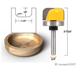 トリマービット ディッシュカッター ベアリング付 6 35mm軸 皿 小物 削り込み加工に 刃径28 6mm 1 4& 34 ルータービット c1306 uz-854