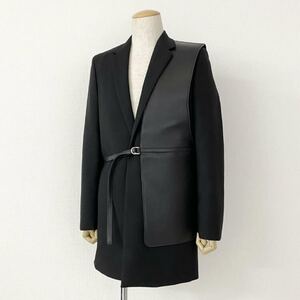 48h13 JIL SANDER ジルサンダー 2021 テーラード ロングコート 特注レザージレ付き レザーベスト レイヤード JSMT135101 MT201000 サイズ44