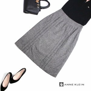 美品 厚手 ANNE KLEIN アンクライン ■ 冬 羊毛88％ 上品 ミックスウール ウールスカート Aライン 7号 白 ブラック 黒