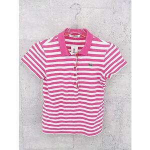◇ LACOSTE ラコステ ボーダー 半袖 ポロシャツ サイズ36 ピンク ホワイト レディース