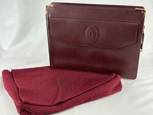 ★外観美品 Cartier カルティエ マストライン クラッチバッグ セカンドバッグ レザー 革 ボルドー ヴィンテージ ブランド S318