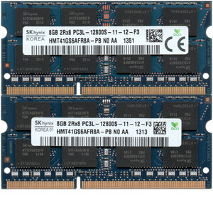 【DDR3 8GBx2枚 合計16GB ノートPC用】＜動作確認済＞SK hynix 低電圧 1.35V DDR3L-1600 (PC3L-12800S) HMT41GS6AFR8A-PB【中古】H178