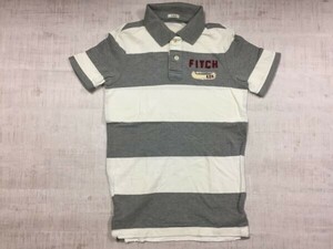 アバクロンビー＆フィッチ Abercrombie&Fitch アメカジ サーフ 太ボーダー 鹿の子 半袖ポロシャツ メンズ 綿100% S 白/グレー