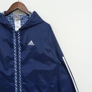 MA0817 サイズ US M 古着 ビンテージ 90s 90年代 ADIDAS adidas アディダス ナイロン ジャケット パーカー フルジップ チェック ネイビー