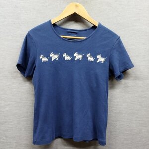 L4 PINK HOUSE ピンクハウス ミニチュア シュナウザー プリント 半袖 カットソー Tシャツ クルーネック コットン 日本製 ブルー L