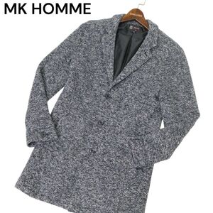 MICHEL KLEIN HOMME ミッシェルクラン オム 秋冬★ ツイード ニット チェスターコート グレー Sz.48 メンズ　C4T10169_B#N