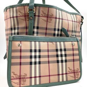 【現行に近い】バーバリー 2408 BURBERRY ハンド トートバッグ PVC ポーチ付 ノバチェック シャドーホース A4可 肩掛け 大容量 1円