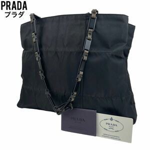 良品　PRADA プラダ　ショルダーバッグ　プラスチックチェーン　ナイロン　黒　ブラック　ハンドバッグ　トートバッグ　肩掛け　白タグ