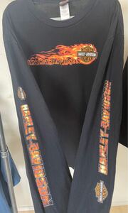 2XL ファイヤーパターン　袖プリ　Harley-Davidson ハーレーダビッドソン　ロンt 長袖　ロングスリーブ　tシャツ　ビンテージ　古着