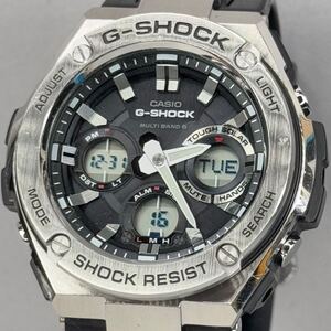 美品 G-SHOCK GST-W110-1AJF G-STEEL/Gスチール タフソーラー 電波受信 電波ソーラー マルチバンド6 アナデジ ブラック シルバー メタル