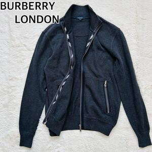 【美品】BURBERRY LONDON　バーバリーロンドン　ノバチェック　ドライバーズ　トレーナー　ジップアップ　ロゴ刻印　グレー　Mサイズ