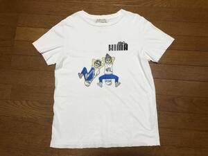 ★即決★REMI RELIEF　レミレリーフ★半袖Tシャツ★M★白★ダメージ加工★穴有り★イラスト★スケボー★PUMAオマージュ★日本製★送料230円