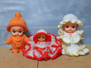 中古 レトロ キューピー人形 キュピナドール や 日本製 ソフビ 人形 等 衣装付 ドレス ニット Kewpie DOLL JAPAN 当時物 キューピー