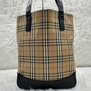 1円〜◎ BURBERRY バーバリー トートバッグ ノバチェック レザー シャドーホース 肩掛け A4収納可 ベージュ ブラック