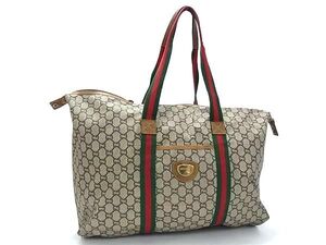 1円 GUCCI オールドグッチ ヴィンテージ グッチプラス シェリーライン PVC×レザー ボストン ハンドバッグ ショルダー ブラウン系 FF8678