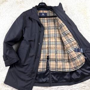 未使用級ダウンBURBERRY LONDONダウンライナー付ナポレオンコートブラックXL.LL~Lメガノバチェック ステンカラーコート バーバリーロンドン