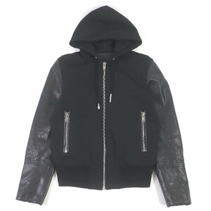 美品□GIVENCHY ジバンシィ 21AW BM00QL611V 4Gロゴ 袖レザー切替 ジップアップフーディー パーカー ブラック 44 イタリア製 正規品