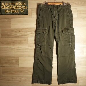 G12S/Y5.23-2　GAP CLOTHING CO.　ギャップ　カーゴパンツ　ミリタリーパンツ　ボタンフライ　ワークパンツ　86×81　カーキ系　古着